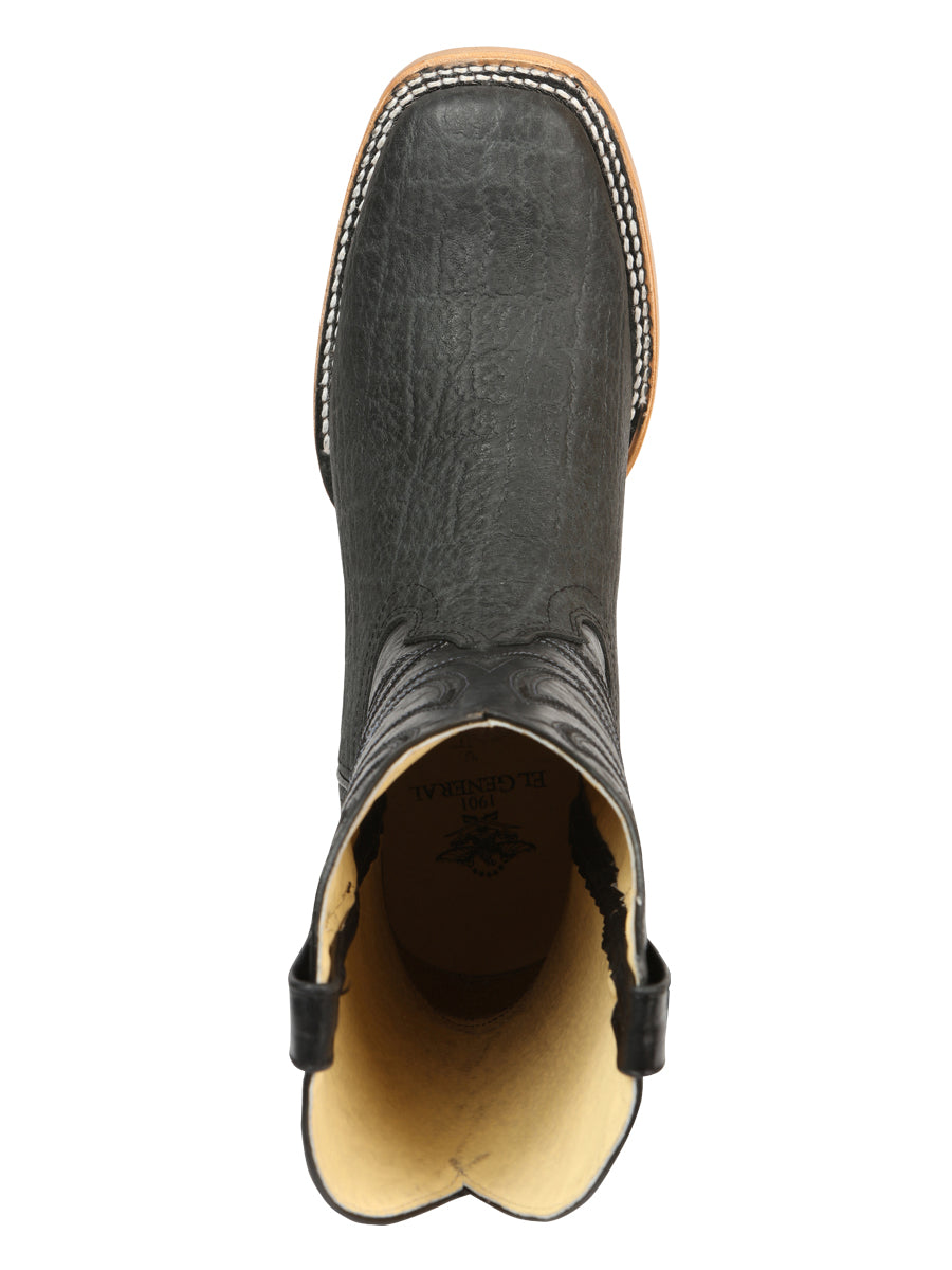 El General Men’s Leather Cowboy Boots - Made in Mexico - Embossed Elephant Print - Black/Gray 45768