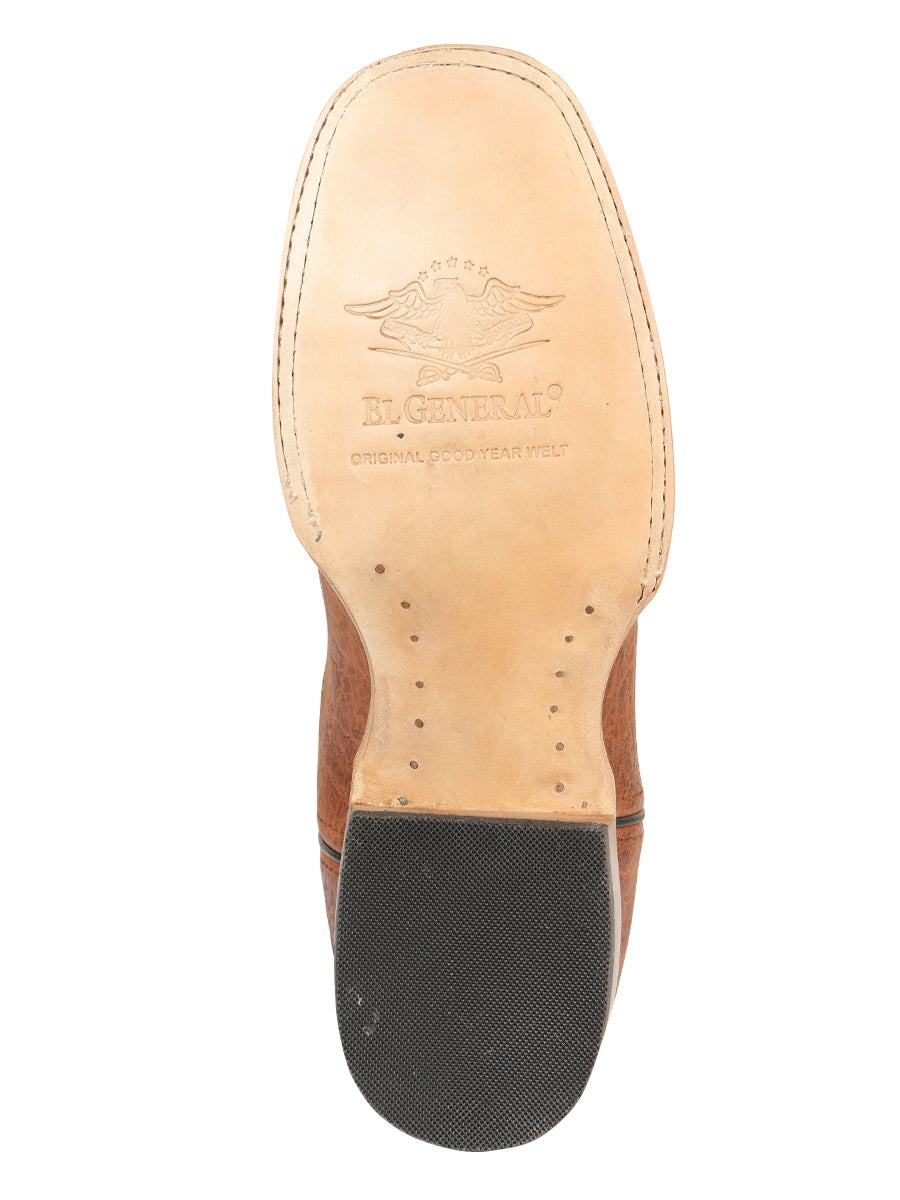 El General Men’s Leather Cowboy Boots - Made in Mexico - Embossed Elephant Print - Cognac 45769