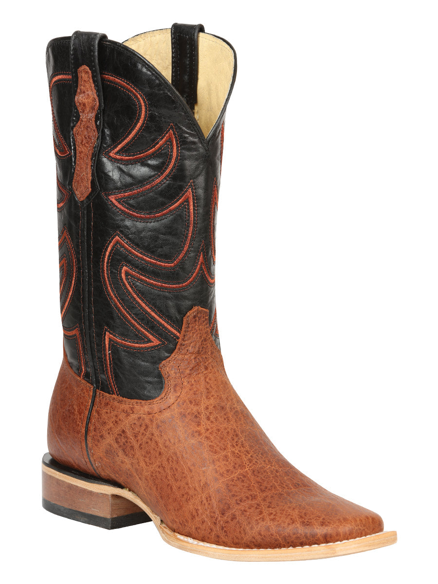 El General Men’s Leather Cowboy Boots - Made in Mexico - Embossed Elephant Print - Cognac 45769