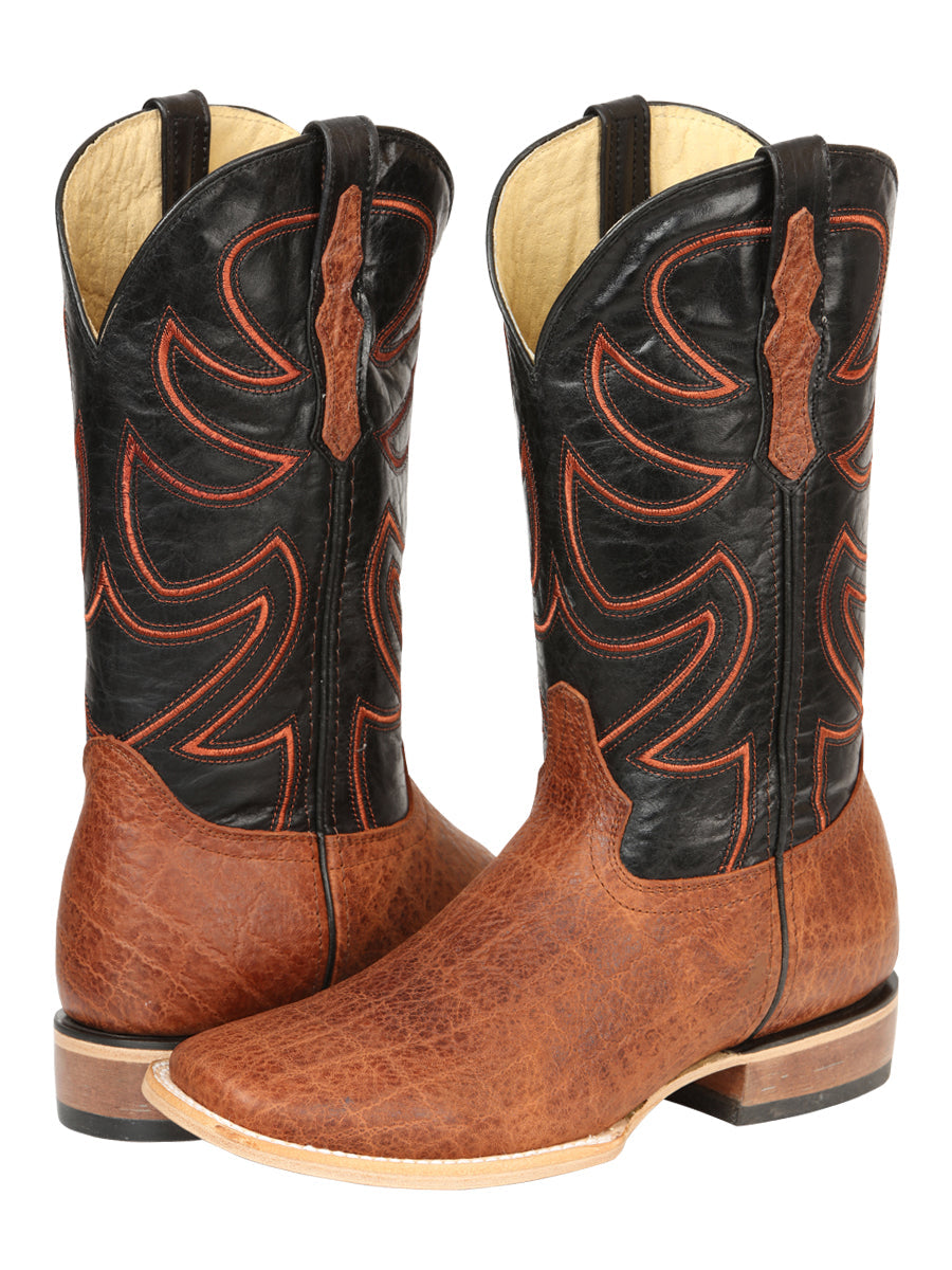 El General Men’s Leather Cowboy Boots - Made in Mexico - Embossed Elephant Print - Cognac 45769