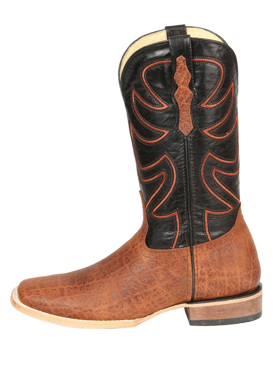 El General Men’s Leather Cowboy Boots - Made in Mexico - Embossed Elephant Print - Cognac 45769
