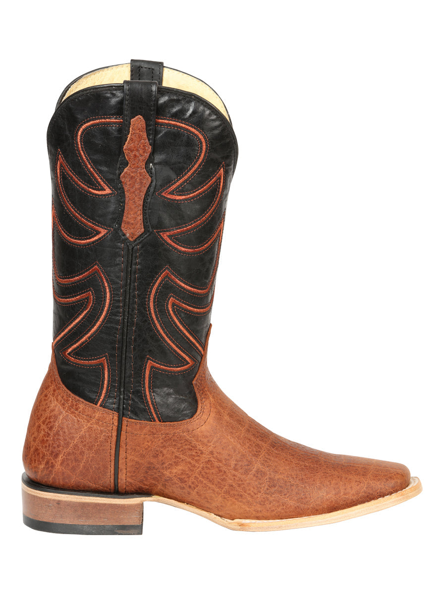 El General Men’s Leather Cowboy Boots - Made in Mexico - Embossed Elephant Print - Cognac 45769