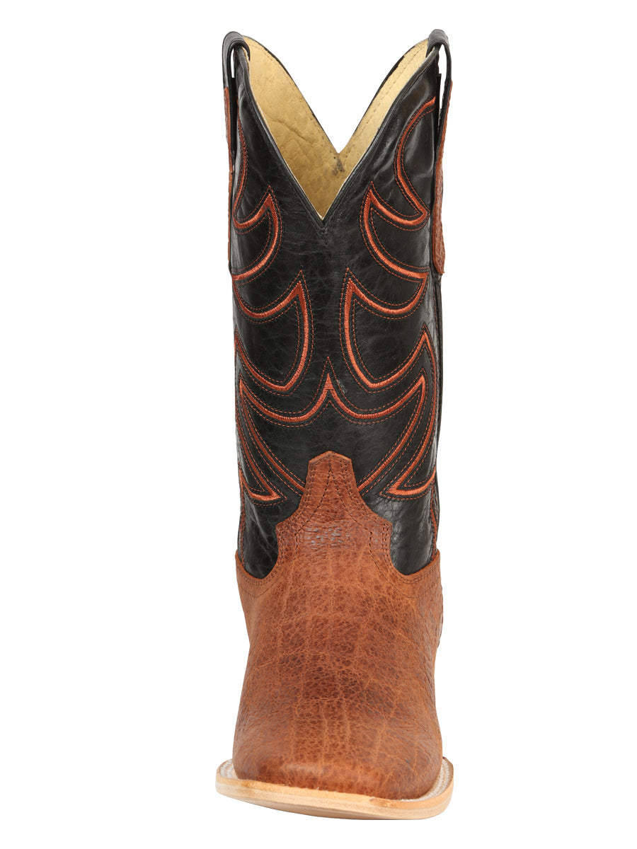 El General Men’s Leather Cowboy Boots - Made in Mexico - Embossed Elephant Print - Cognac 45769
