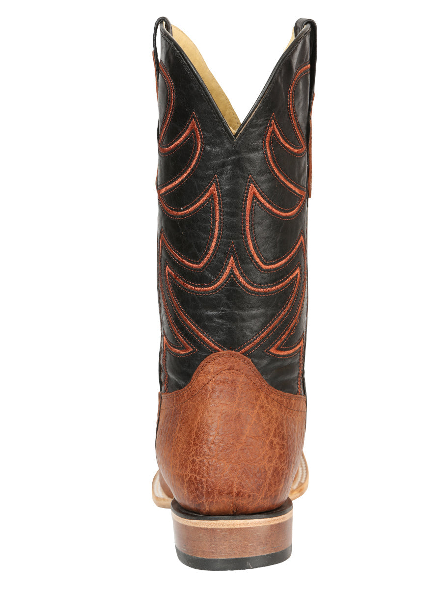 El General Men’s Leather Cowboy Boots - Made in Mexico - Embossed Elephant Print - Cognac 45769