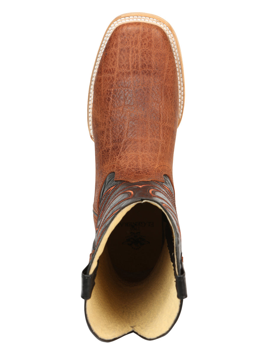 El General Men’s Leather Cowboy Boots - Made in Mexico - Embossed Elephant Print - Cognac 45769