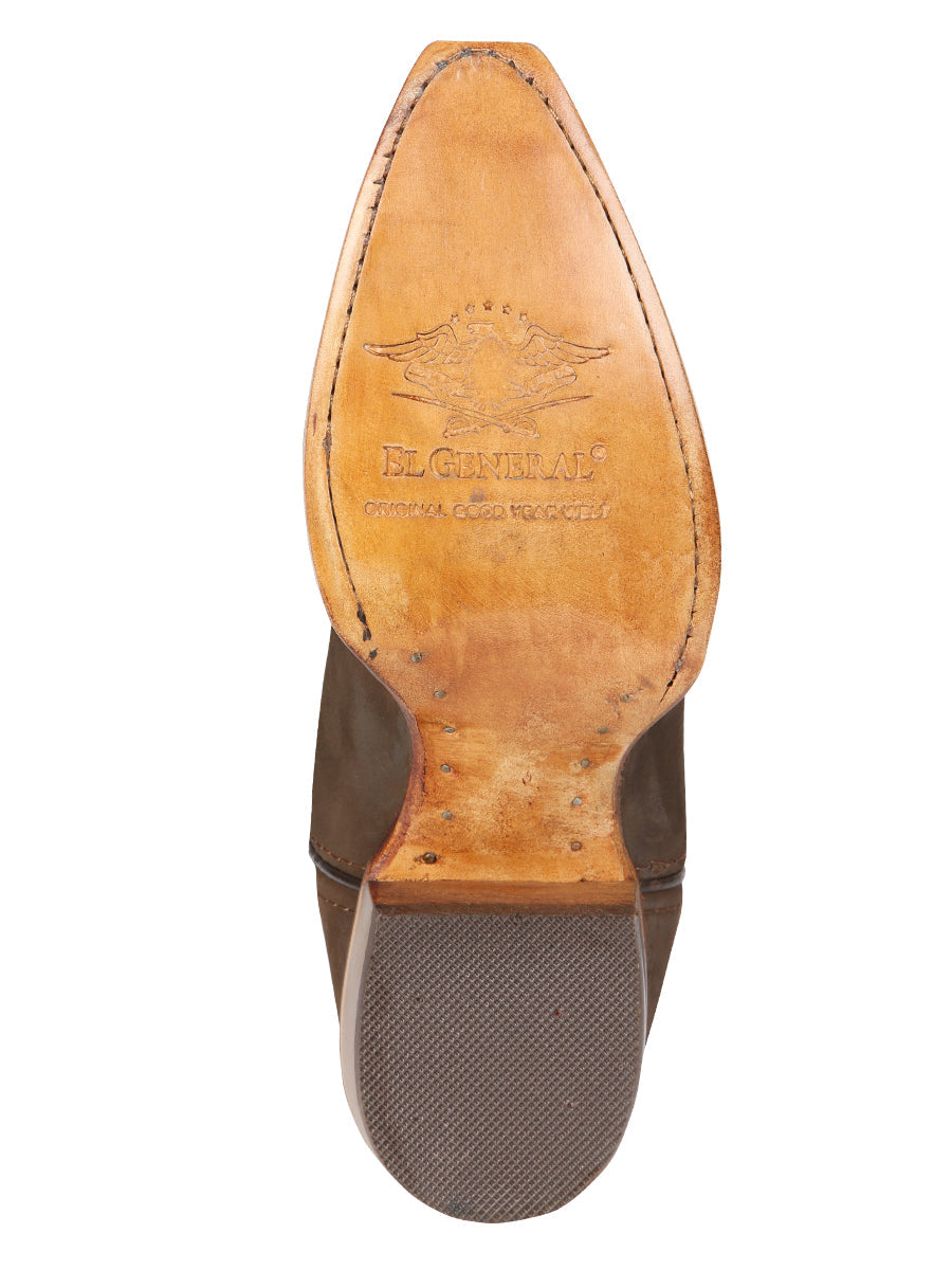 El General Women's Leather Cowboy Boots - Made in Mexico - Nubuck Camel Brown 45778