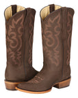 El General Women's Leather Cowboy Boots - Made in Mexico - Nubuck Camel Brown 45778