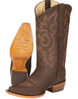El General Women's Leather Cowboy Boots - Made in Mexico - Nubuck Camel Brown 45778