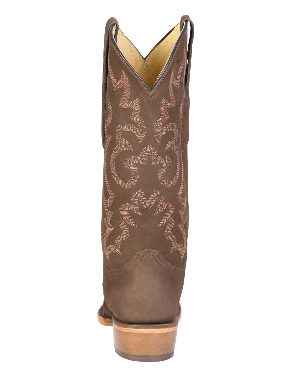 El General Women's Leather Cowboy Boots - Made in Mexico - Nubuck Camel Brown 45778