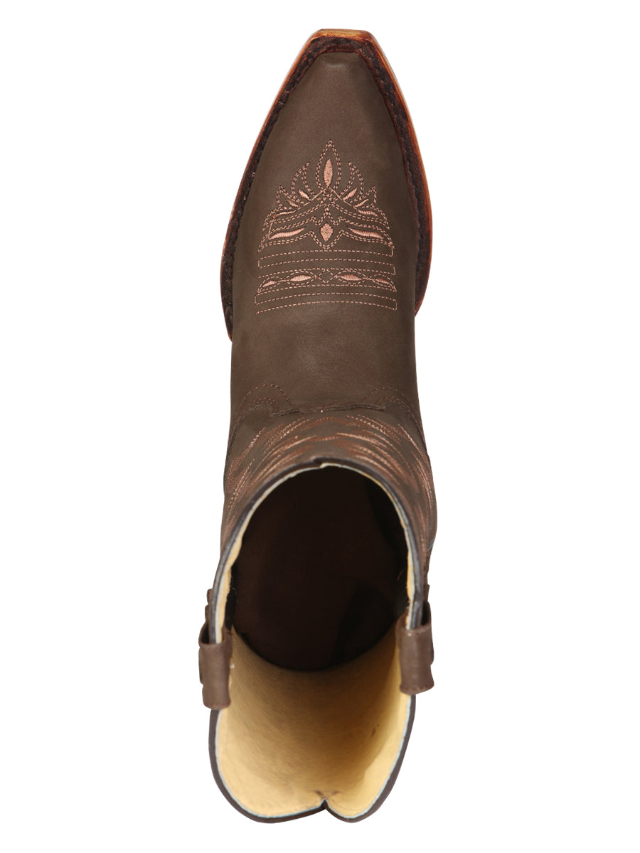 El General Women's Leather Cowboy Boots - Made in Mexico - Nubuck Camel Brown 45778