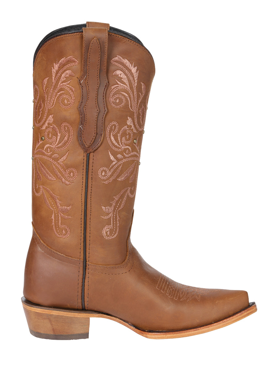 El General Women's Leather Cowboy Boots - Made in Mexico - Honey Brown 45781