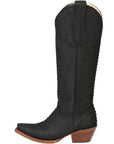 Black Python Pattern Western Boots Cuban Heel Eighteen Inch Shaft Comfortable Fit