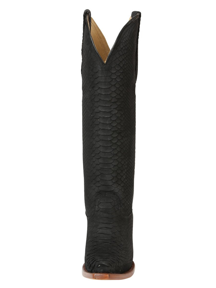 Black Python Pattern Western Boots Cuban Heel Eighteen Inch Shaft Comfortable Fit