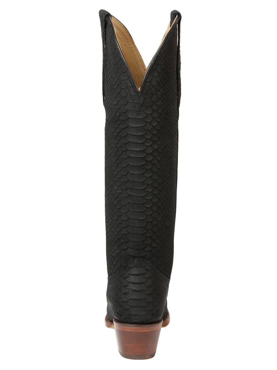 Black Python Pattern Western Boots Cuban Heel Eighteen Inch Shaft Comfortable Fit