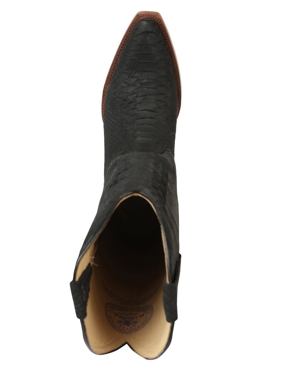 Black Python Pattern Western Boots Cuban Heel Eighteen Inch Shaft Comfortable Fit