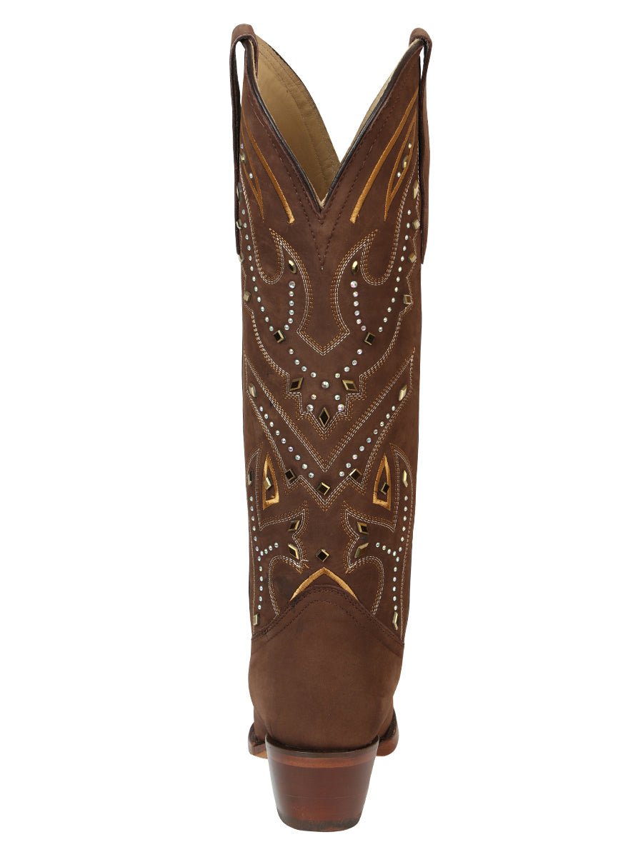 Women's Embroidered Western Nubuck Boots in Brown