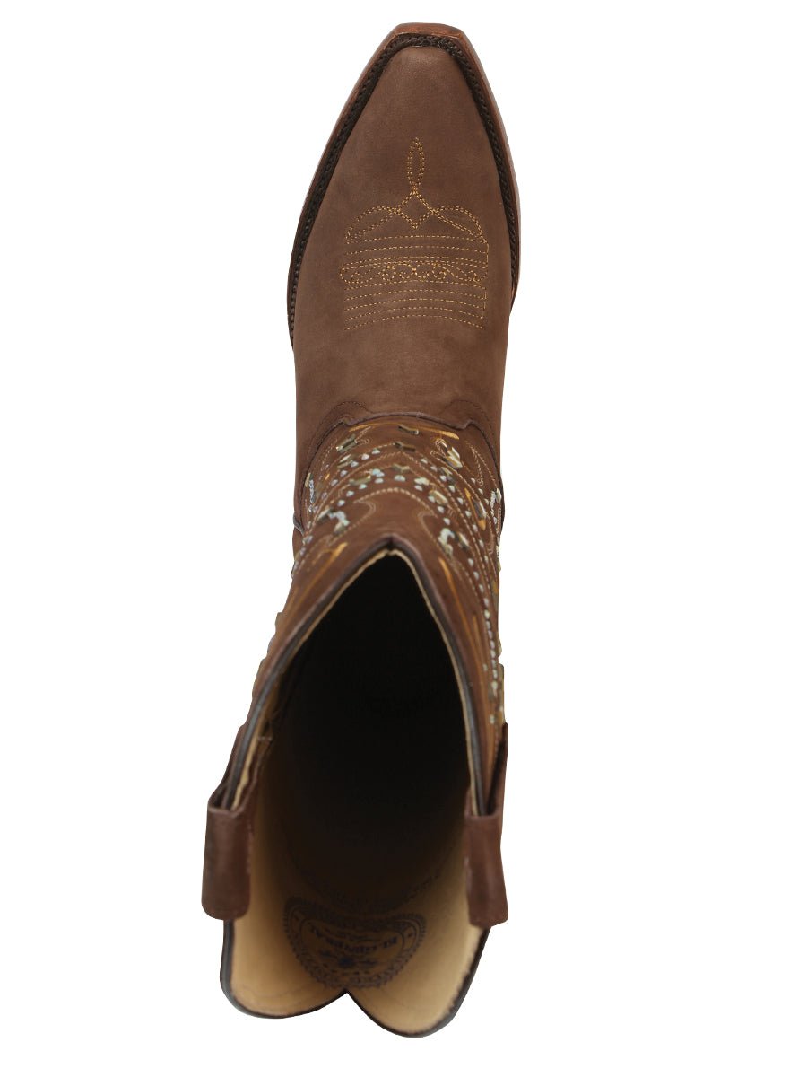 Women's Embroidered Western Nubuck Boots in Brown