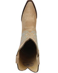 Women's Western Suede Boots With Rhinestone Embellishments 18 Inch Shaft Cuban Heel