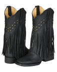 El General Women’s Fringe Leather Cowgirl Boots - Black 45798