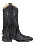 El General Women’s Fringe Leather Cowgirl Boots - Black 45798