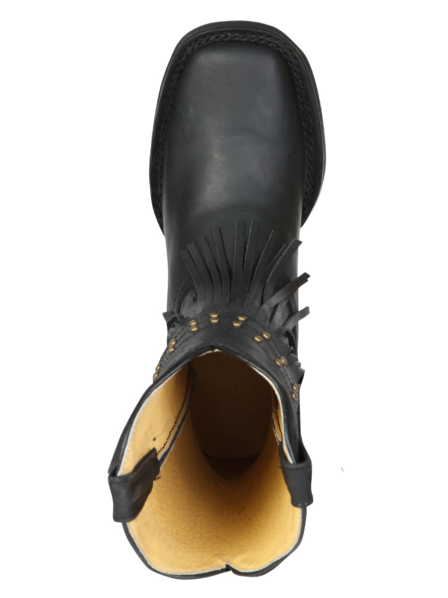 El General Women’s Fringe Leather Cowgirl Boots - Black 45798