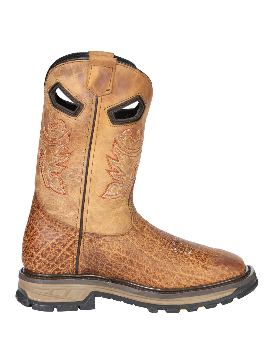 El General Men's Leather Work Boots - Made In Mexico - Embossed Elephant Print - Honey 45807
