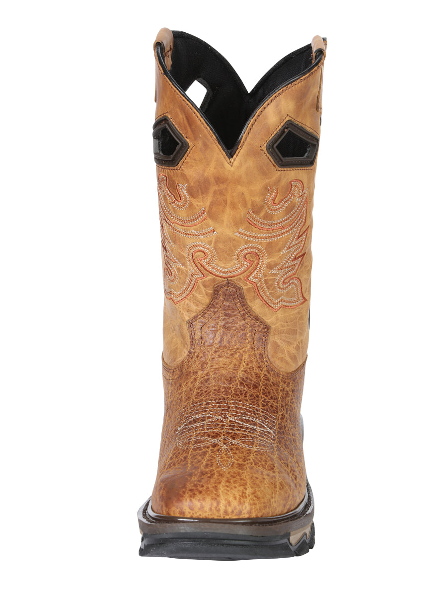 El General Men's Leather Work Boots - Made In Mexico - Embossed Elephant Print - Honey 45807