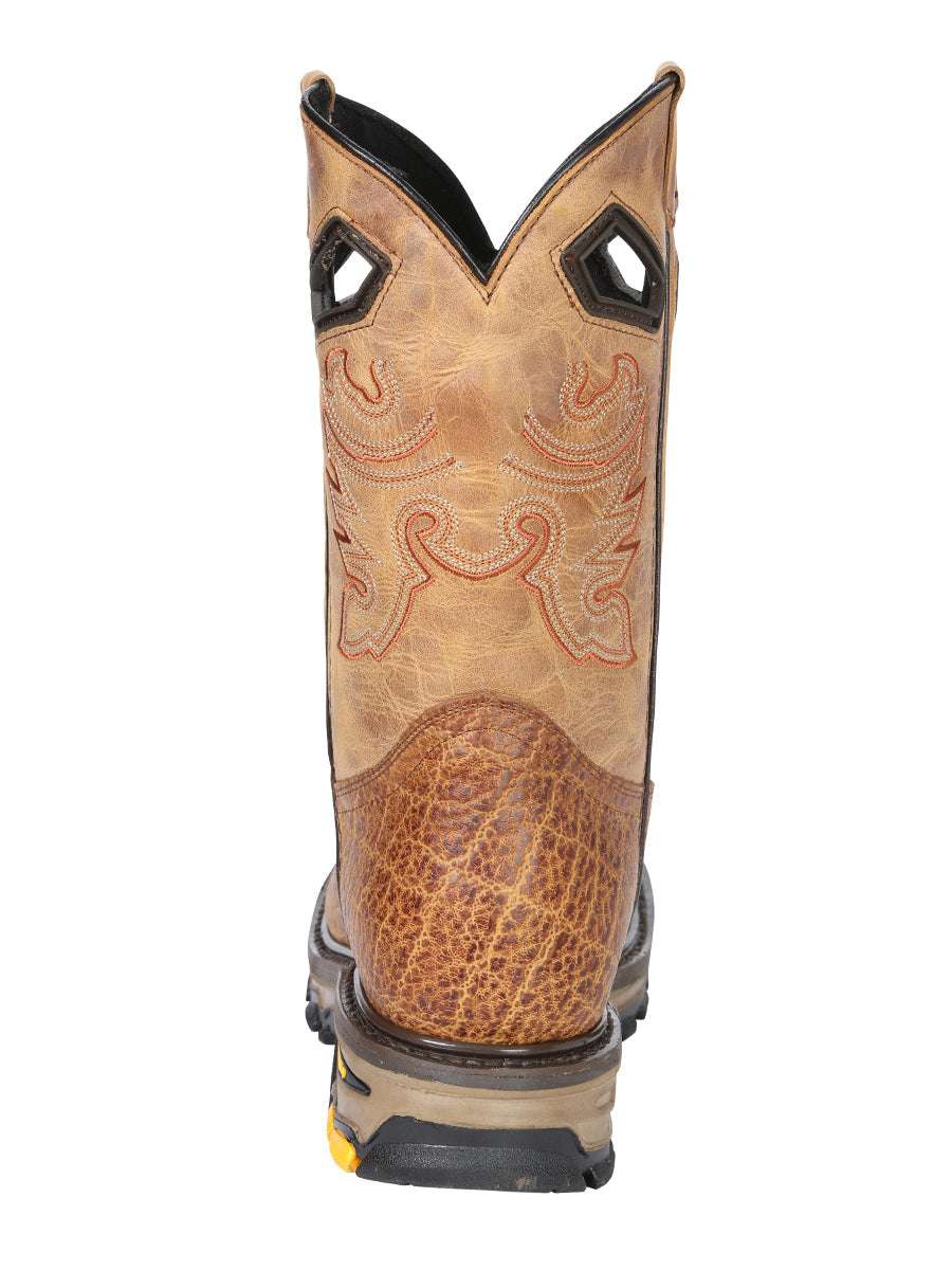 El General Men's Leather Work Boots - Made In Mexico - Embossed Elephant Print - Honey 45807