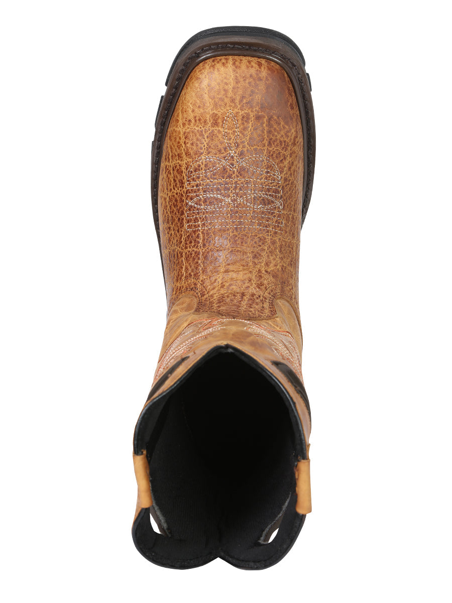 El General Men's Leather Work Boots - Made In Mexico - Embossed Elephant Print - Honey 45807