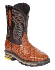 El General Men's Leather Work Boots - Made In Mexico - Embossed Monster Fish Print - Cognac 45808