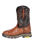 El General Men's Leather Work Boots - Made In Mexico - Embossed Monster Fish Print - Cognac 45808