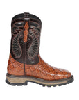 El General Men's Leather Work Boots - Made In Mexico - Embossed Monster Fish Print - Cognac 45808