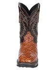El General Men's Leather Work Boots - Made In Mexico - Embossed Monster Fish Print - Cognac 45808