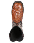 El General Men's Leather Work Boots - Made In Mexico - Embossed Monster Fish Print - Cognac 45808