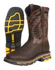 El General Men's Leather Work Boots - Made In Mexico - Embossed Caiman Print - Choco 45809