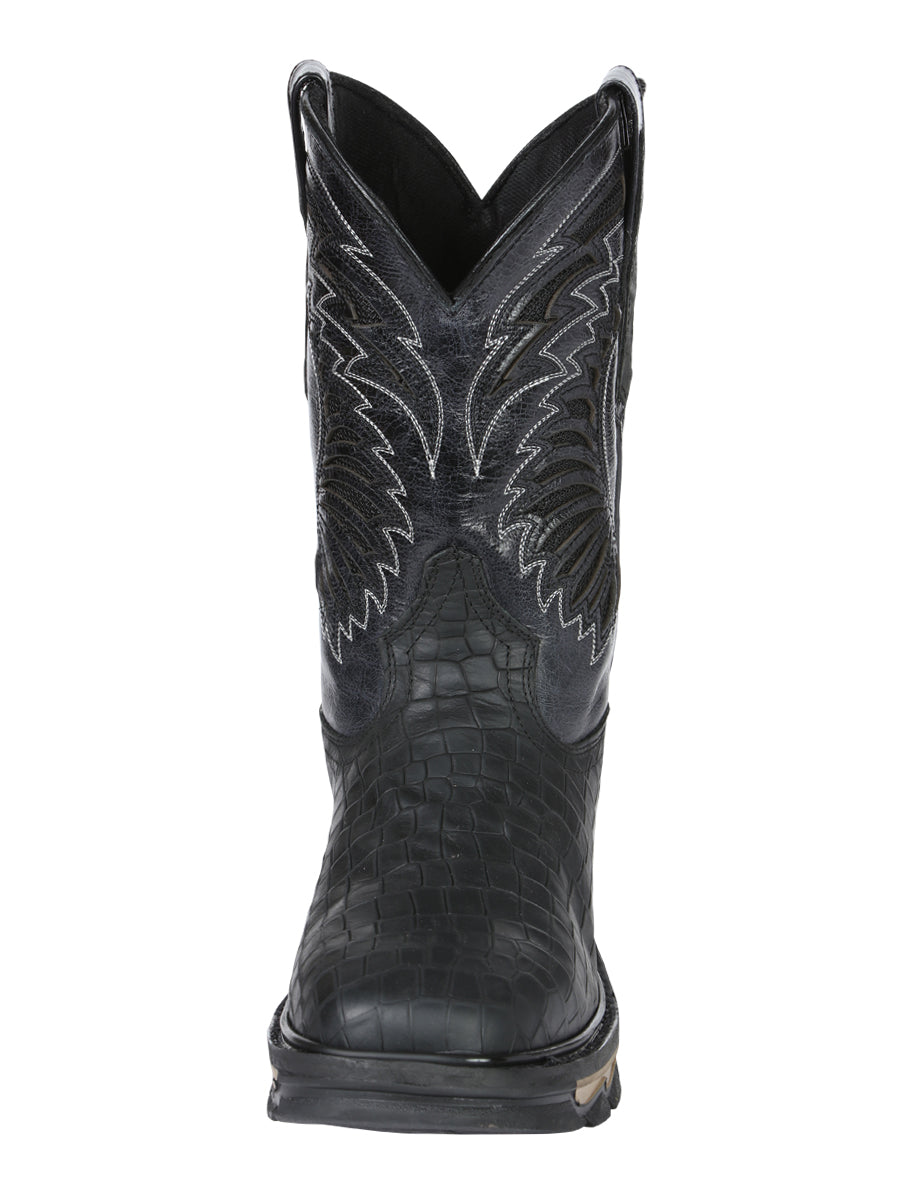 El General Men's Leather Work Boots - Made In Mexico - Embossed Caiman Print - Black 45810