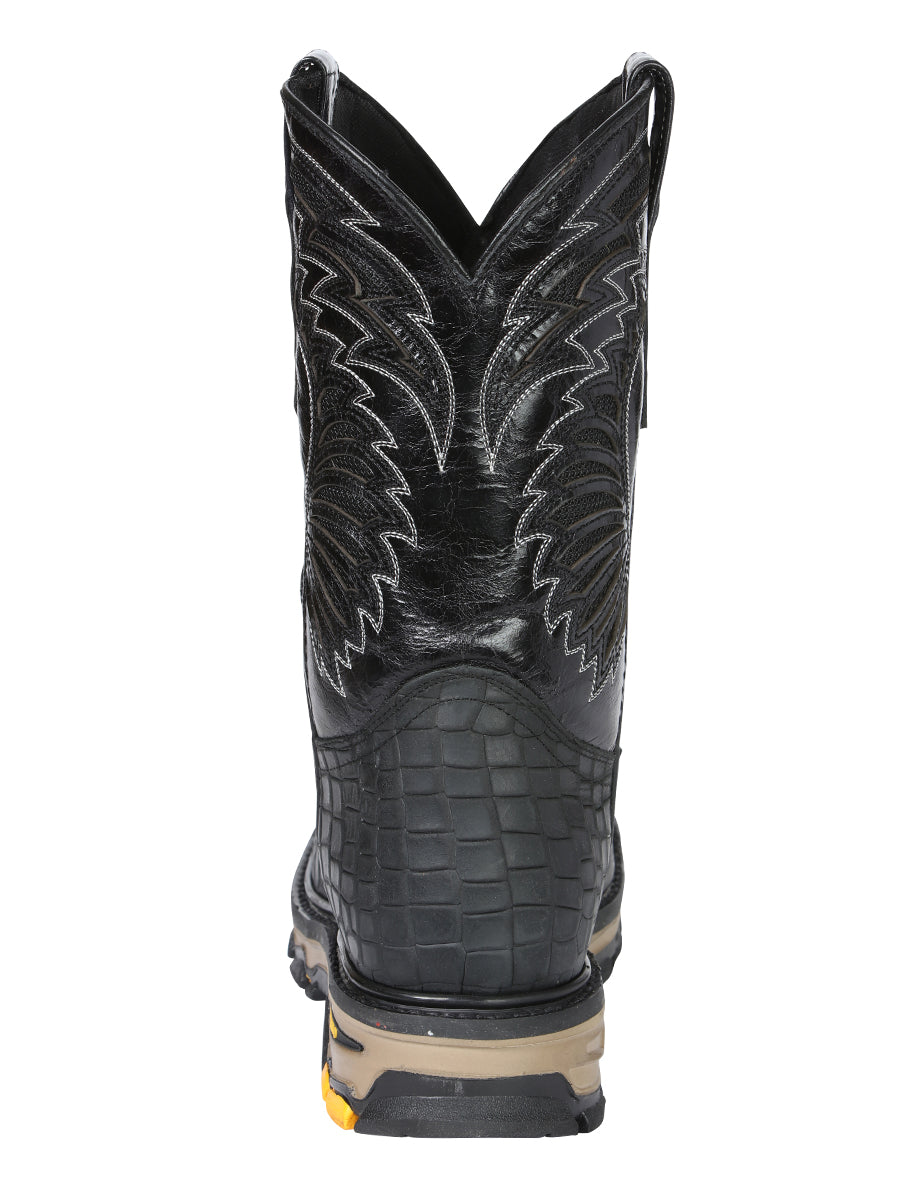 El General Men's Leather Work Boots - Made In Mexico - Embossed Caiman Print - Black 45810