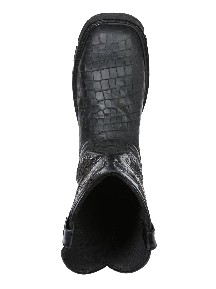 El General Men's Leather Work Boots - Made In Mexico - Embossed Caiman Print - Black 45810
