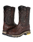 El General Men's Leather Work Boots - Made In Mexico - Embossed Caiman Print - Brown 45813