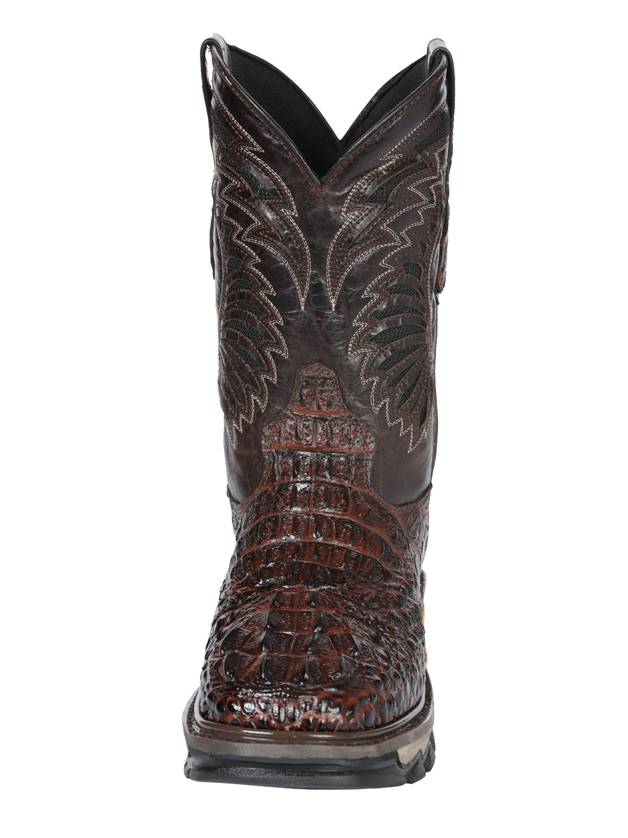 El General Men's Leather Work Boots - Made In Mexico - Embossed Caiman Print - Brown 45813