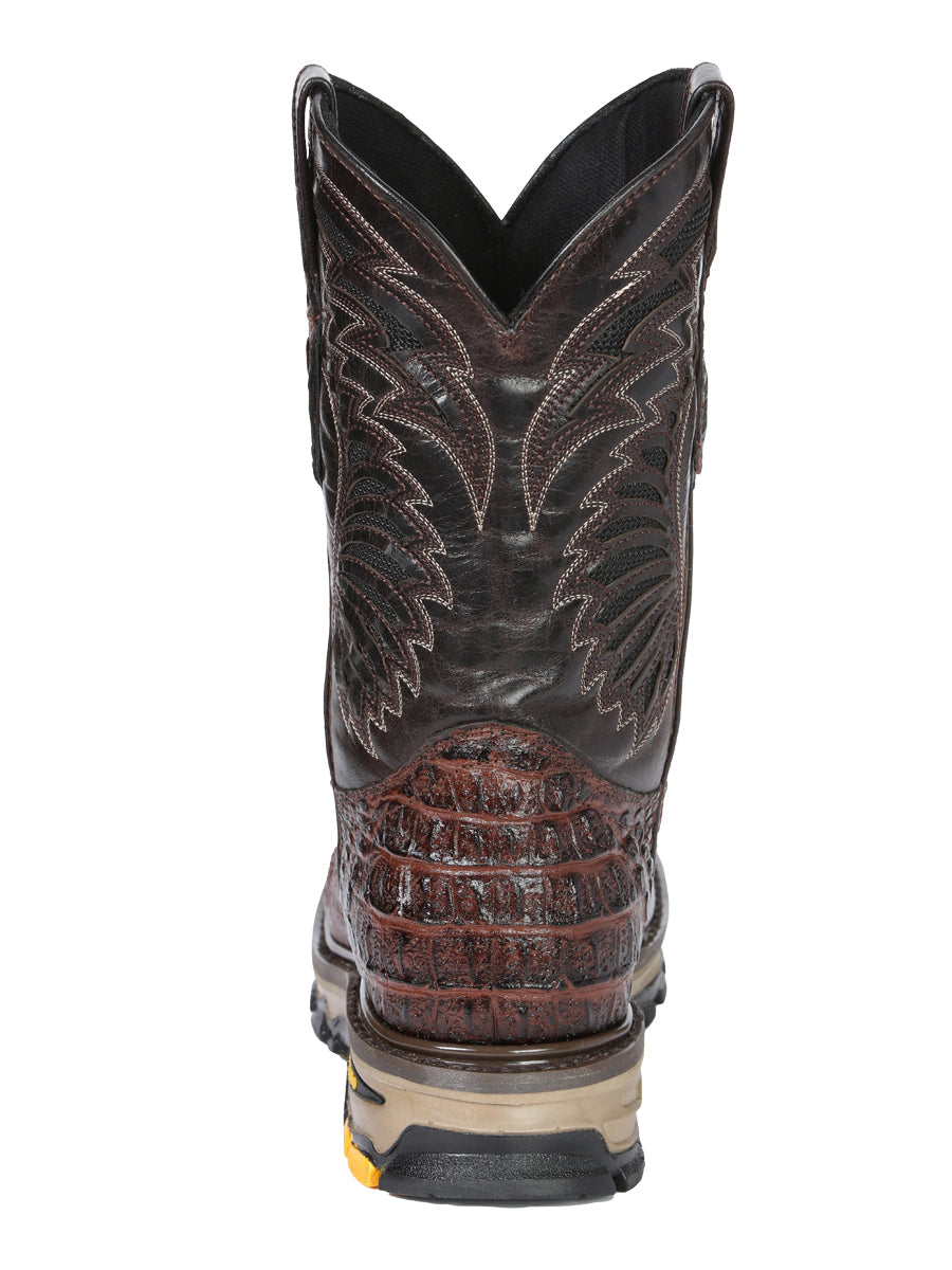 El General Men's Leather Work Boots - Made In Mexico - Embossed Caiman Print - Brown 45813