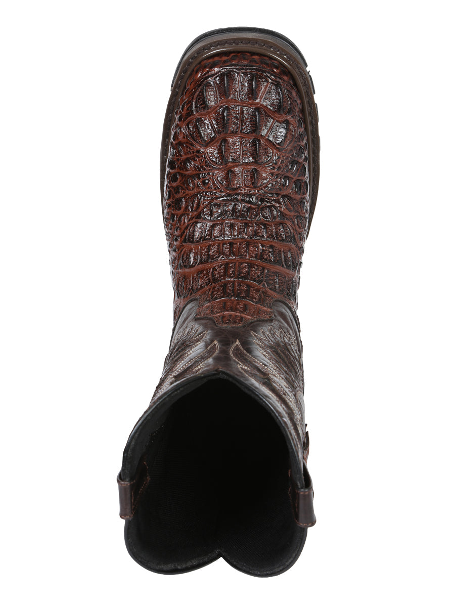 El General Men's Leather Work Boots - Made In Mexico - Embossed Caiman Print - Brown 45813