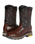 El General Men's Leather Work Boots - Made In Mexico - Embossed Ostrich Print - Brown 45814
