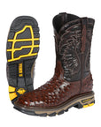 El General Men's Leather Work Boots - Made In Mexico - Embossed Ostrich Print - Brown 45814