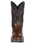 El General Men's Leather Work Boots - Made In Mexico - Embossed Ostrich Print - Brown 45814