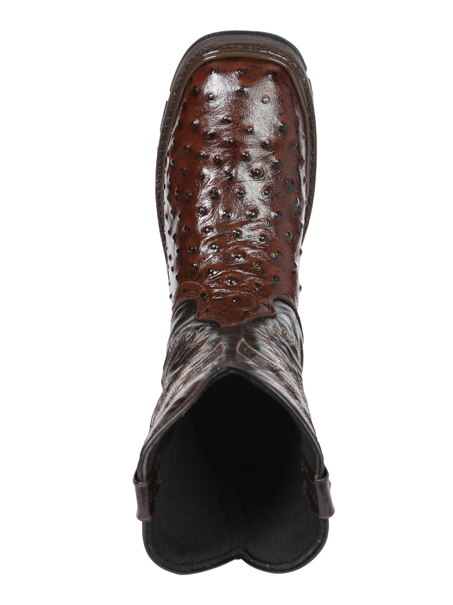 El General Men's Leather Work Boots - Made In Mexico - Embossed Ostrich Print - Brown 45814