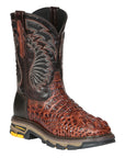 El General Men's Leather Work Boots - Made In Mexico - Embossed Caiman Print - Cognac 45815