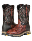 El General Men's Leather Work Boots - Made In Mexico - Embossed Caiman Print - Cognac 45815