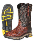 El General Men's Leather Work Boots - Made In Mexico - Embossed Caiman Print - Cognac 45815