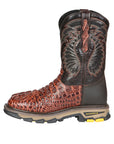 El General Men's Leather Work Boots - Made In Mexico - Embossed Caiman Print - Cognac 45815